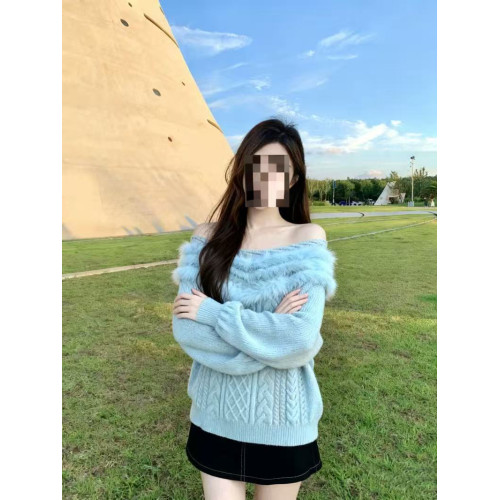 絕美一字肩毛毛領針織毛衣女秋冬巨好看慵懶氣質純欲寬松套頭上衣 絕美一字肩毛毛領針織毛衣女秋冬巨好看慵懶氣質純欲寬松套頭上衣