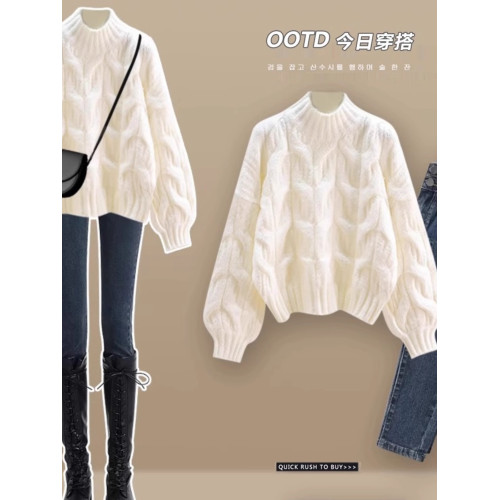 品質奶fufu白色毛衣女秋冬溫柔軟糯針織衫加厚寬松高級感打底上衣 品質奶fufu白色毛衣女秋冬溫柔軟糯針織衫加厚寬松高級感打底上衣