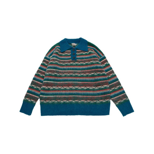 稚成人online 復古polo領彩條紋毛衣女秋冬設計感慵懶風針織上衣 稚成人online 復古polo領彩條紋毛衣女秋冬設計感慵懶風針織上衣