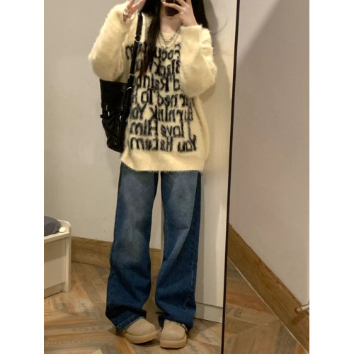 寬松慵懶風長袖針織衫女2025年秋冬新款韓版休閒百搭字母保暖毛衣 寬松慵懶風長袖針織衫女2025年秋冬新款韓版休閒百搭字母保暖毛衣