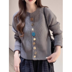 慵懶風彩色紐釦針織開衫女2025秋冬新款大碼胖MM寬松百搭毛衣外套