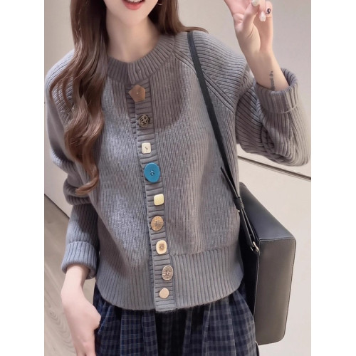 慵懶風彩色紐釦針織開衫女2025秋冬新款大碼胖MM寬松百搭毛衣外套