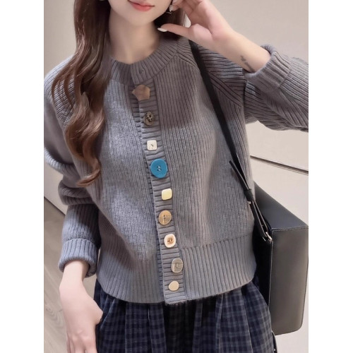 慵懶風彩色紐釦針織開衫女2025秋冬新款大碼胖MM寬松百搭毛衣外套