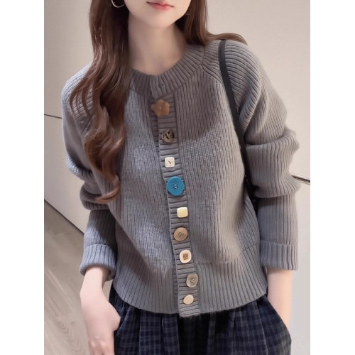 慵懶風彩色紐釦針織開衫女2025秋冬新款大碼胖MM寬松百搭毛衣外套