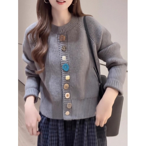 慵懶風彩色紐釦針織開衫女2025秋冬新款大碼胖MM寬松百搭毛衣外套