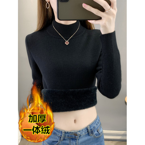 秋冬加絨毛衣女加厚一體絨內搭大碼半高領套頭打底針織衫保暖上衣 秋冬加絨毛衣女加厚一體絨內搭大碼半高領套頭打底針織衫保暖上衣