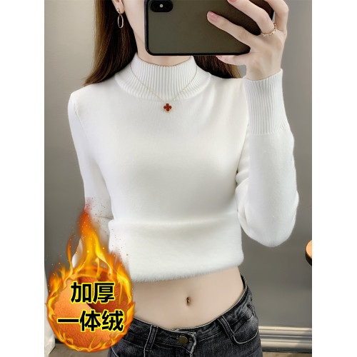秋冬加絨毛衣女加厚一體絨內搭大碼半高領套頭打底針織衫保暖上衣 秋冬加絨毛衣女加厚一體絨內搭大碼半高領套頭打底針織衫保暖上衣
