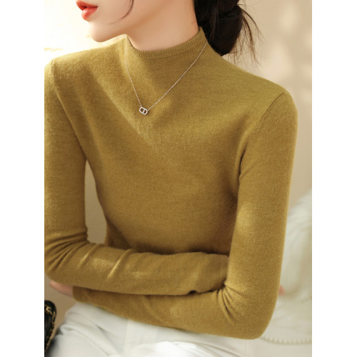 高級感紫色半高領長袖內搭針織毛衣女士秋冬修身超好看流行打底衫