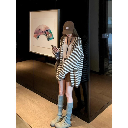 韓系慵懶風軟糯條紋連帽針織開衫女2025春秋季寬松百搭毛衣外套 韓系慵懶風軟糯條紋連帽針織開衫女2025春秋季寬松百搭毛衣外套