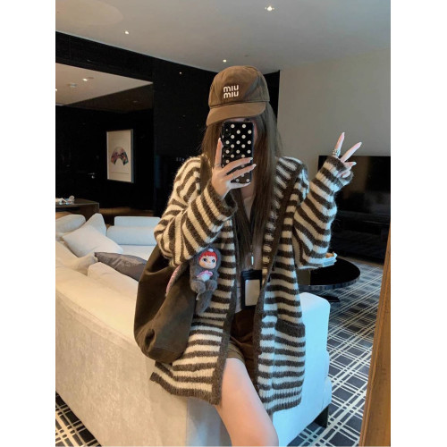 韓系慵懶風軟糯條紋連帽針織開衫女2025春秋季寬松百搭毛衣外套 韓系慵懶風軟糯條紋連帽針織開衫女2025春秋季寬松百搭毛衣外套