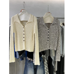 2025秋冬新款韓版溫柔風翻領單排釦設計感毛衣外套開衫上衣女2869