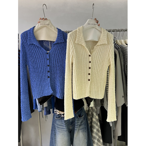 2025秋冬新款韓版溫柔風翻領單排釦設計感毛衣外套開衫上衣女2869