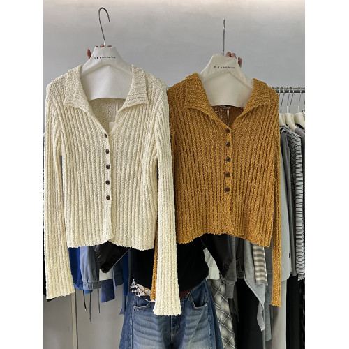 2025秋冬新款韓版溫柔風翻領單排釦設計感毛衣外套開衫上衣女2869