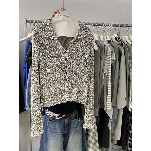 2025秋冬新款韓版溫柔風翻領單排釦設計感毛衣外套開衫上衣女2869