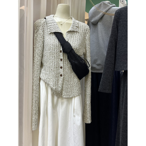 2025秋冬新款韓版溫柔風翻領單排釦設計感毛衣外套開衫上衣女2869