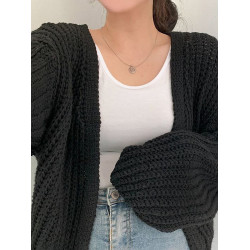 秋冬女裝批新款髮休閒百搭燈籠袖針織慵懶寬松外搭開衫毛衣外套潮