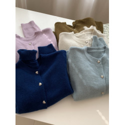 韓版簡約圓領純色開衫毛衣女寬松顯瘦短款針織衫上衣外套2024秋冬