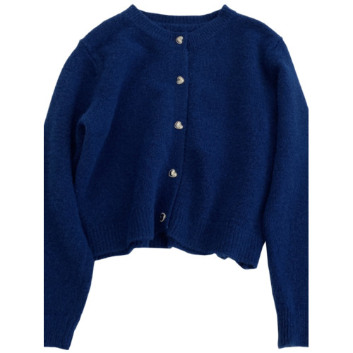 韓版簡約圓領純色開衫毛衣女寬松顯瘦短款針織衫上衣外套2024秋冬