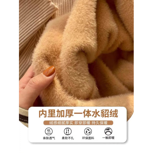 半高領一體絨打底衫女內搭秋冬新款加絨加厚毛衣洋氣木耳邊針織衫