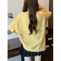 奶呼呼軟糯針織衫女春秋大碼胖mm寬松慵懶風毛衣披肩海軍領兩件套