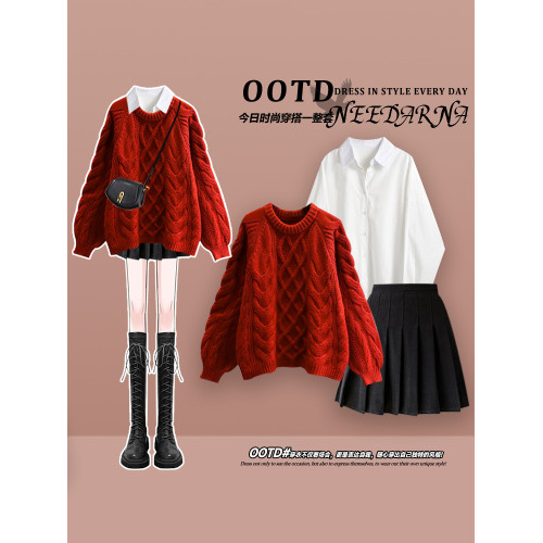 聖誕紅色穿搭毛衣秋季女2025新款本命年小個子過新年戰袍上衣女