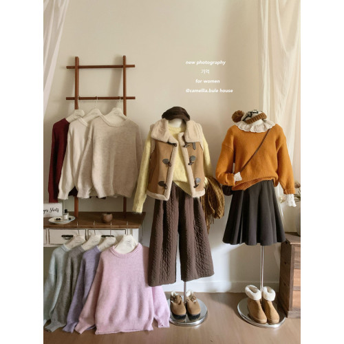 暖暖羊駝絨感超美色系套頭毛衣女秋冬寬松慵懶內外穿休閒寬松上衣