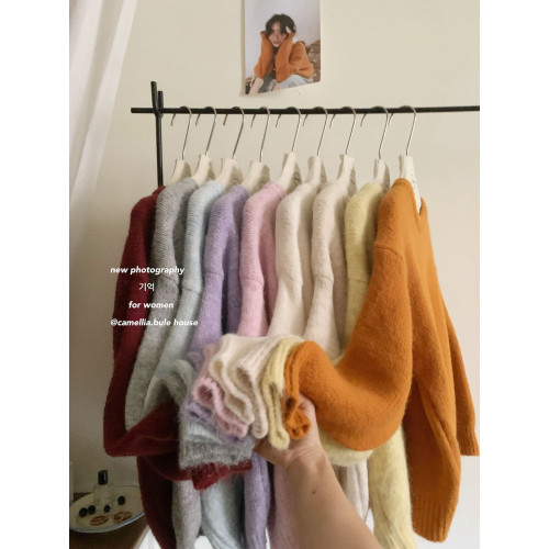 暖暖羊駝絨感超美色系套頭毛衣女秋冬寬松慵懶內外穿休閒寬松上衣