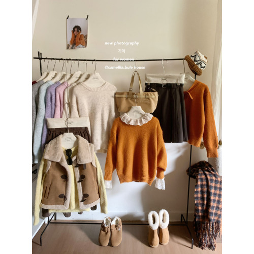 暖暖羊駝絨感超美色系套頭毛衣女秋冬寬松慵懶內外穿休閒寬松上衣