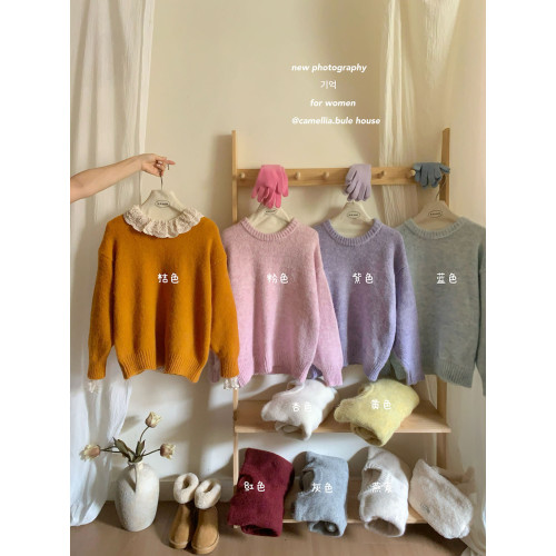 暖暖羊駝絨感超美色系套頭毛衣女秋冬寬松慵懶內外穿休閒寬松上衣