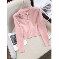 一線品牌剪標大牌女裝法式溫柔針織開衫女秋冬裝立體花朵長袖毛衣