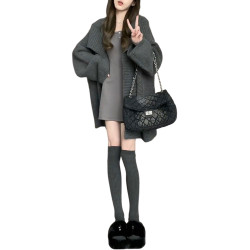 灰色慵懶風毛衣外套女秋冬季2025新款高級感寬松加厚針織開衫上衣