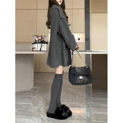 灰色慵懶風毛衣外套女秋冬季2025新款高級感寬松加厚針織開衫上衣