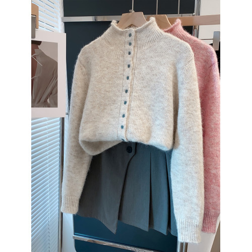 開衫半高領毛衣女外套2025秋冬新款寬松外穿針織開衫內搭打底衫