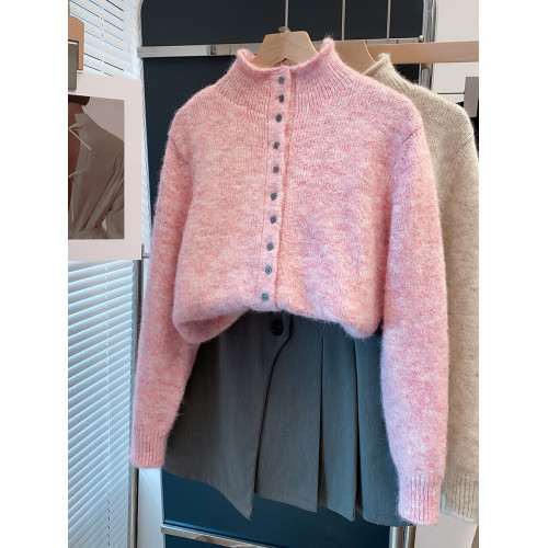 開衫半高領毛衣女外套2025秋冬新款寬松外穿針織開衫內搭打底衫