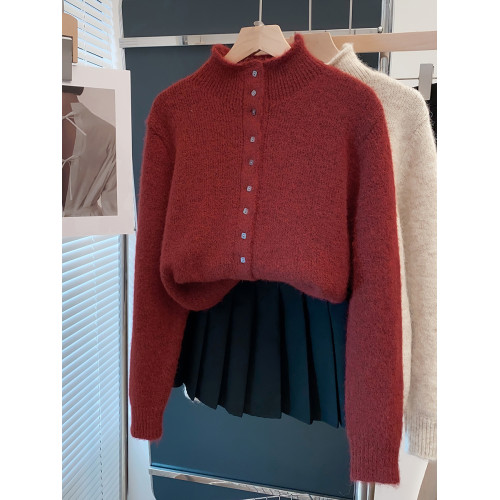 開衫半高領毛衣女外套2025秋冬新款寬松外穿針織開衫內搭打底衫