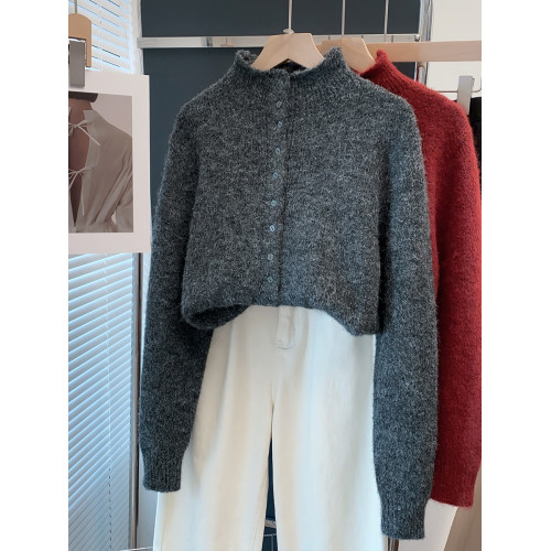 開衫半高領毛衣女外套2025秋冬新款寬松外穿針織開衫內搭打底衫