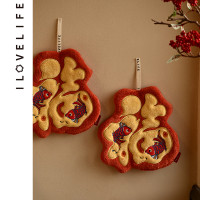 新年福字擦手巾掛式廚房衛生間超強吸水加厚速乾珊瑚絨春節擦手布