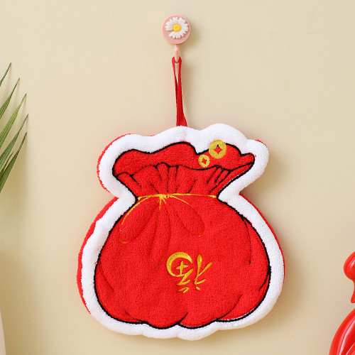 新年福字擦手巾掛式廚房衛生間超強吸水加厚速乾珊瑚絨春節擦手布