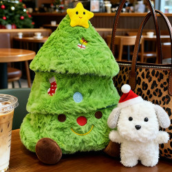 軟萌聖誕雙寵毛絨聖誕樹+呆萌小狗玩具節日禮品爆款