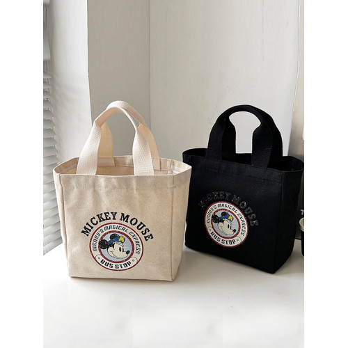 新款小熊帆布手提包上班族便當包學生大容量飯盒袋簡約手提袋女