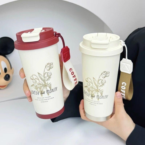 高顔值鈴蘭咖啡杯316不鏽鋼保溫杯簡約大容量水杯可攜式節日禮品盒