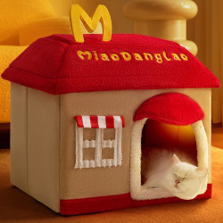 貓窩半封閉可拆洗冬天保暖貓別墅狗窩房子寵物帳篷貓咪屋可愛風