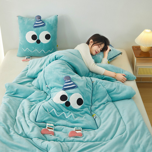 牛嬭絨抱枕被子兩用二合一加厚午睡毯子辦公室枕頭被車用車用靠枕