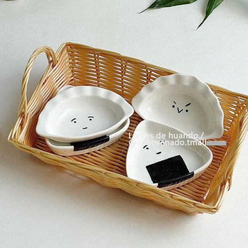 超可愛飯團形狀卡通調味碟蘸料碟醋碟釉下彩個性日式搞怪餐具ins