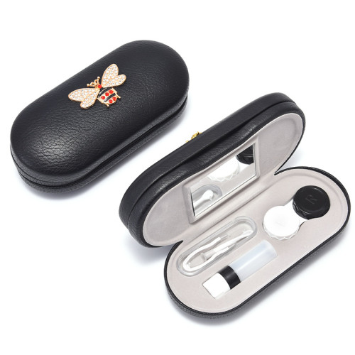 雙層兩用眼鏡盒隱形雙副美瞳近視鏡架通用皮質雙聯盒收納 雙層兩用眼鏡盒隱形雙副美瞳近視鏡架通用皮質雙聯盒收納