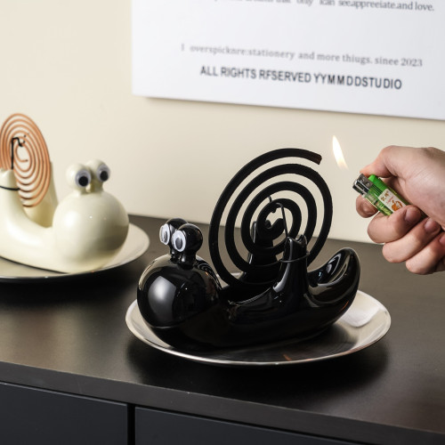 蝸牛蚊香架創意陶瓷實用擺件家用臥室戶外蚊香盒帶接灰盤蚊香托盤