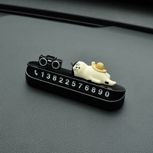 黑白數字貓貓挪車電話牌可愛個性臨時停車號碼牌車用內飾汽車擺件