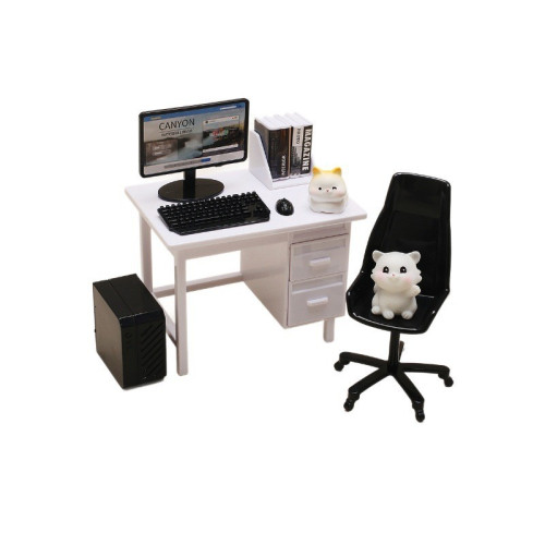 迷你仿真電腦桌椅娃娃屋配件微縮場景模型兒童扮家家酒玩具桌面擺件