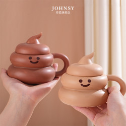 抽象搞怪喝水咖啡馬克杯子帶蓋陶瓷大便便粑粑醜到爆稀奇古怪禮物