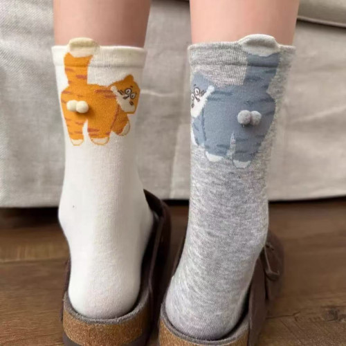 搞蛋可愛手工蛋蛋貓咪長襪女小紅書爆款抽象立體貓貓蛋襪子搞怪襪